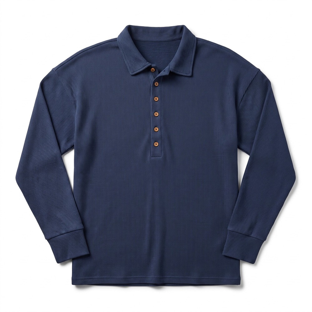 Quince XXL Navy Blue Ribbed Henley Polo Top Womens Casual Cozy Long Sleeve